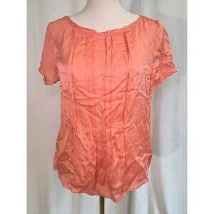 J.Crew Satin 100% Silk Short Sleeve Blouse Top Pleated Front Orange Size 8